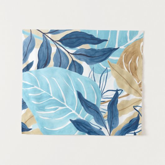 Blauw Oerwoud bladeren Wandkleed (Voorkant (horizontaal))