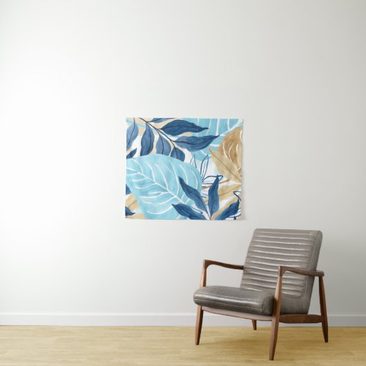 Blauw Oerwoud bladeren Wandkleed (In Situ (horizontaal))