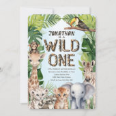 blauw Oerwoud Safari Baby Animals Jongen 1e Verjaa Kaart (Voorkant)