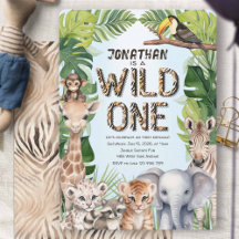 blauw Oerwoud Safari Baby Animals Jongen 1e Verjaa