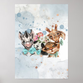 Blauw Oerwoud Safari wild één baby shower jongen Poster