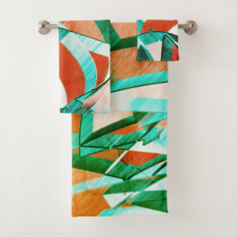 Blauw of cyaan rekt over roodroodachtig oranje bad handdoek