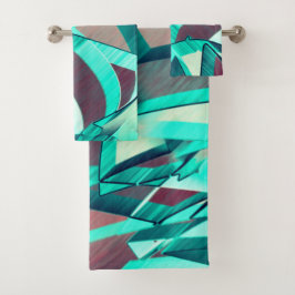 Blauw of cyaan rekt over roodroodachtig oranje bad handdoek