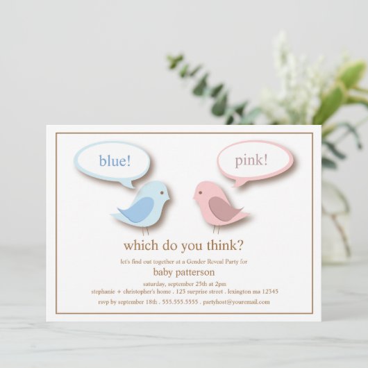 Blauw of PInk Little Birds Gender Reopenbaart Part Kaart (Staand voorkant)