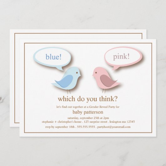 Blauw of PInk Little Birds Gender Reopenbaart Part Kaart (Voorkant / Achterkant)