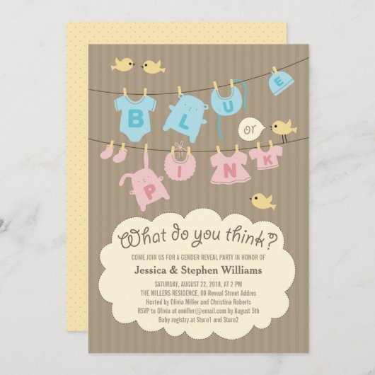 Blauw of roze Baby Geslacht Openen Partij uitnodig Kaart (Voorkant / Achterkant)