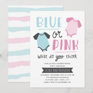 Blauw of roze Baby onthullen feestschoen Kaart
