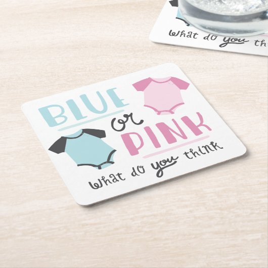 Blauw of roze Baby onthullen feestschoen Kartonnen Onderzetters (Schuin)