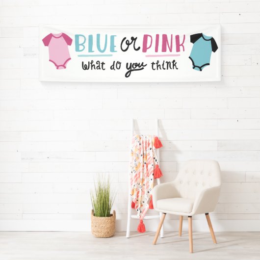 Blauw of roze Baby onthullen feestschoen Spandoek (Insitu)