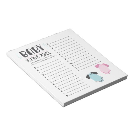 Blauw of Roze Baby shower Naam Race Game Notitieblok (Schuin)