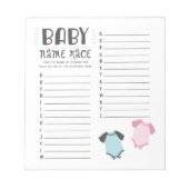 Blauw of Roze Baby shower Naam Race Game Notitieblok (Voorkant)