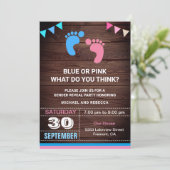 Blauw of Roze Baby Voetafdrukken Gender Reveal Par Kaart (Staand voorkant)