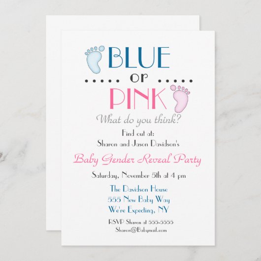 Blauw of roze Baby Weest Weer een uitnodiging (Voorkant / Achterkant)