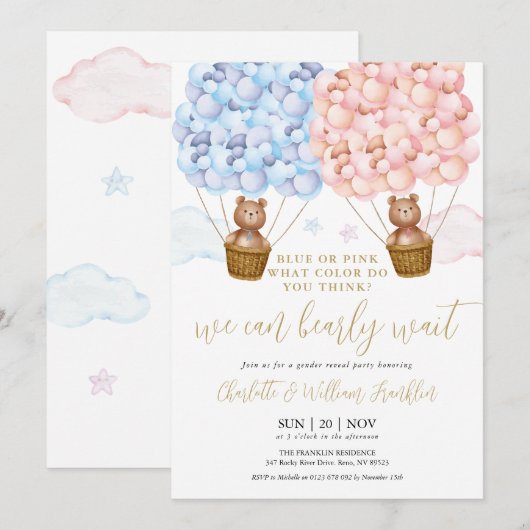 Blauw of Roze Barre Wacht Gender Reveal Party Kaart (Voorkant / Achterkant)