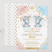 Blauw of roze Elephant Gender onthullen Baby showe Kaart (Voorkant / Achterkant)