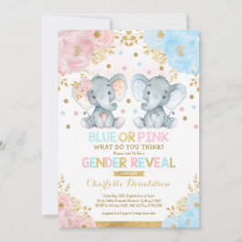 Blauw of roze Elephant Gender onthullen Baby showe Kaart