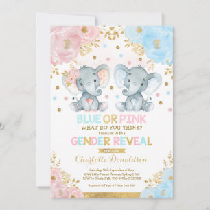 Blauw of roze Elephant Gender onthullen Baby showe Kaart