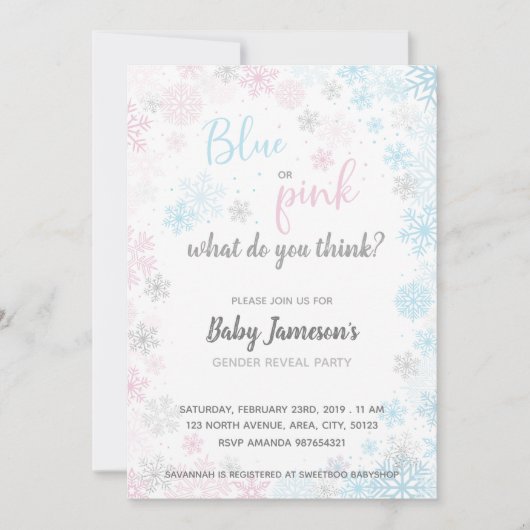 Blauw of roze | Frozen Gender Reveal Baby shower Kaart (Voorkant)