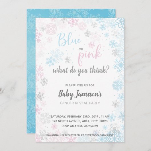 Blauw of roze | Frozen Gender Reveal Baby shower Kaart (Voorkant / Achterkant)
