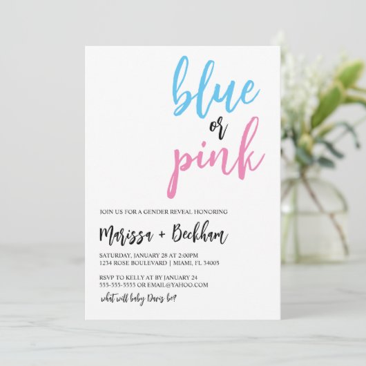 Blauw of roze Genderonderzoek Uitnodiging (Staand voorkant)