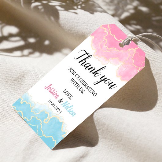 Blauw of roze Geslacht onthullen dankjewel labels Cadeaulabel