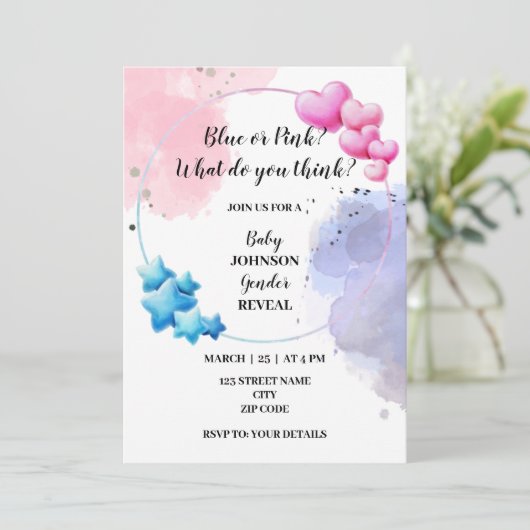 Blauw of roze geslacht onthullen kaart (Staand voorkant)