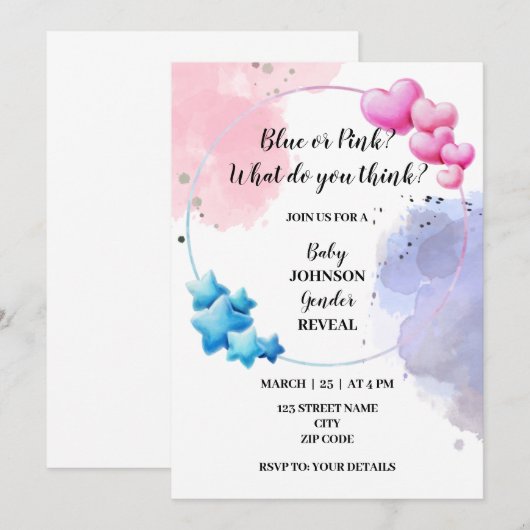 Blauw of roze geslacht onthullen kaart (Voorkant / Achterkant)