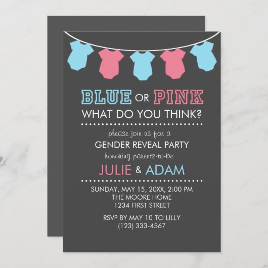 Blauw of roze geslacht onthullen partij nodigt gri kaart (Voorkant / Achterkant)