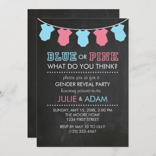 Blauw of Roze Geslacht Onthullen Party Nodig schoo Kaart (Voorkant / Achterkant)