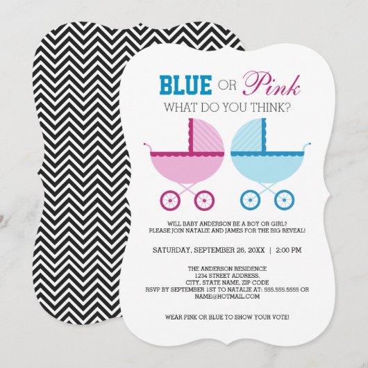 Blauw of Roze Geslacht Onthullen Party Uitnodigen Kaart (Voorkant / Achterkant)