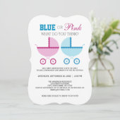 Blauw of Roze Geslacht Onthullen Party Uitnodigen Kaart (Staand voorkant)