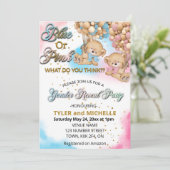 Blauw of Roze Geslacht onthullen Teddybeer uitnodi Kaart (Staand voorkant)