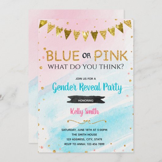 Blauw of roze geslacht onthullen uitnodiging (Voorkant / Achterkant)