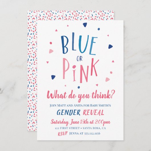 Blauw of roze geslacht onthullen uitnodiging (Voorkant / Achterkant)