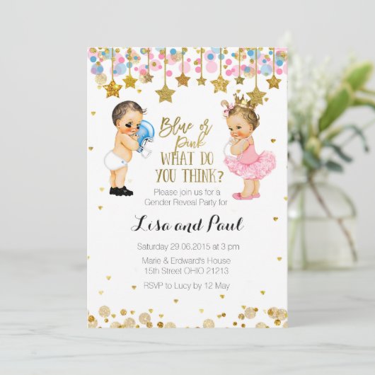 Blauw of roze geslacht Openbare uitnodiging (Staand voorkant)