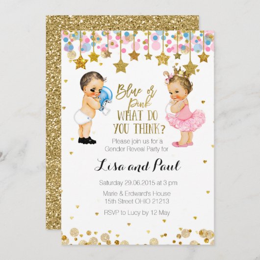 Blauw of roze geslacht Openbare uitnodiging (Voorkant / Achterkant)