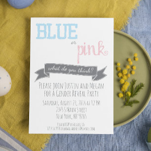Blauw of Roze Geslacht Reveal Baby Shower Uitnodig Kaart