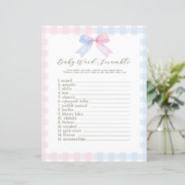Blauw of Roze Gingham Bow baby shower spel