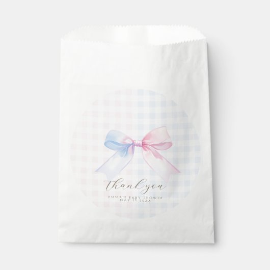 Blauw of Roze Gingham Bow Favoriete Tas Bedankzakje (Voorkant)