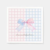 Blauw of roze Gingham Bow Gender Reveal Baby showe Servet (Voorkant)