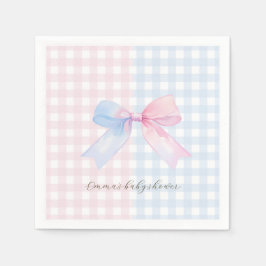 Blauw of roze Gingham Bow Gender Reveal Baby showe Servet