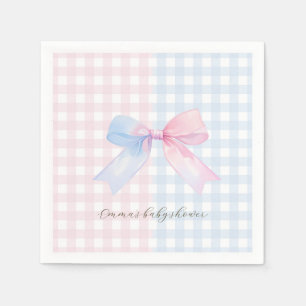 Blauw of roze Gingham Bow Gender Reveal Baby showe Servet