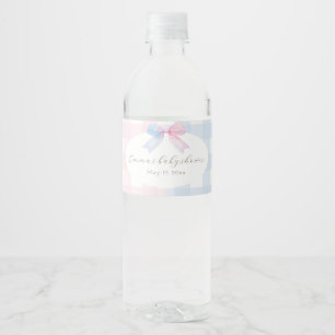 Blauw of Roze Gingham Bow Geslacht Water Fles Labe Waterfles Etiket