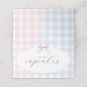 Blauw of Roze Gingham Bow gevouwen voedsel kaart Plaatskaartje (Buitenkant ongevouwen)