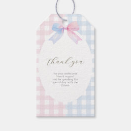 Blauw of Roze Gingham Bow Rectangle Favoriet Tag Cadeaulabel