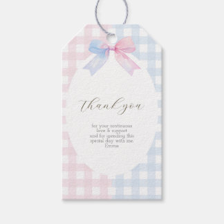 Blauw of Roze Gingham Bow Rectangle Favoriet Tag Cadeaulabel