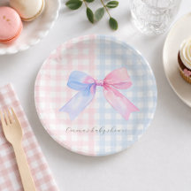 Blauw of Roze Gingham Strik Geslacht Onthulling Ba