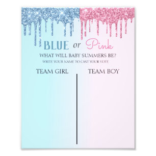 Blauw of roze glitter Kijk naar geslacht Laat stem Foto Afdruk