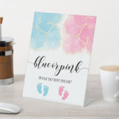 Blauw of roze goudgeslacht onthullen baby shower reclamebord met voetstuk (Insitu)