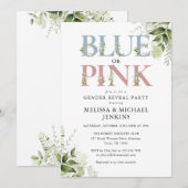 Blauw of roze groen brief gender reveal party kaart (Voorkant / Achterkant)